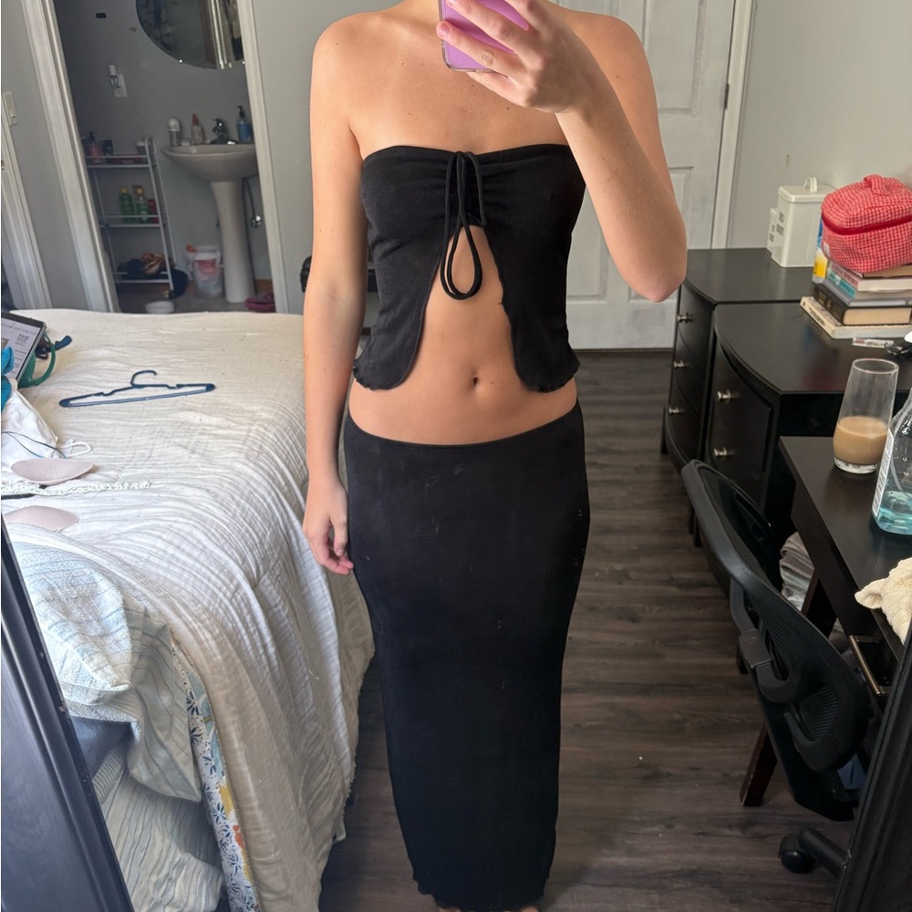 Edikted Black Strapless Top and Skirt Set